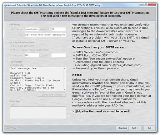 SMTP settings