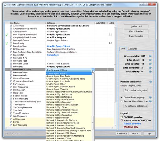 Category and site selection