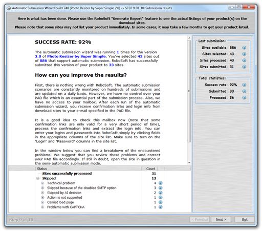 Success rates for software submissions